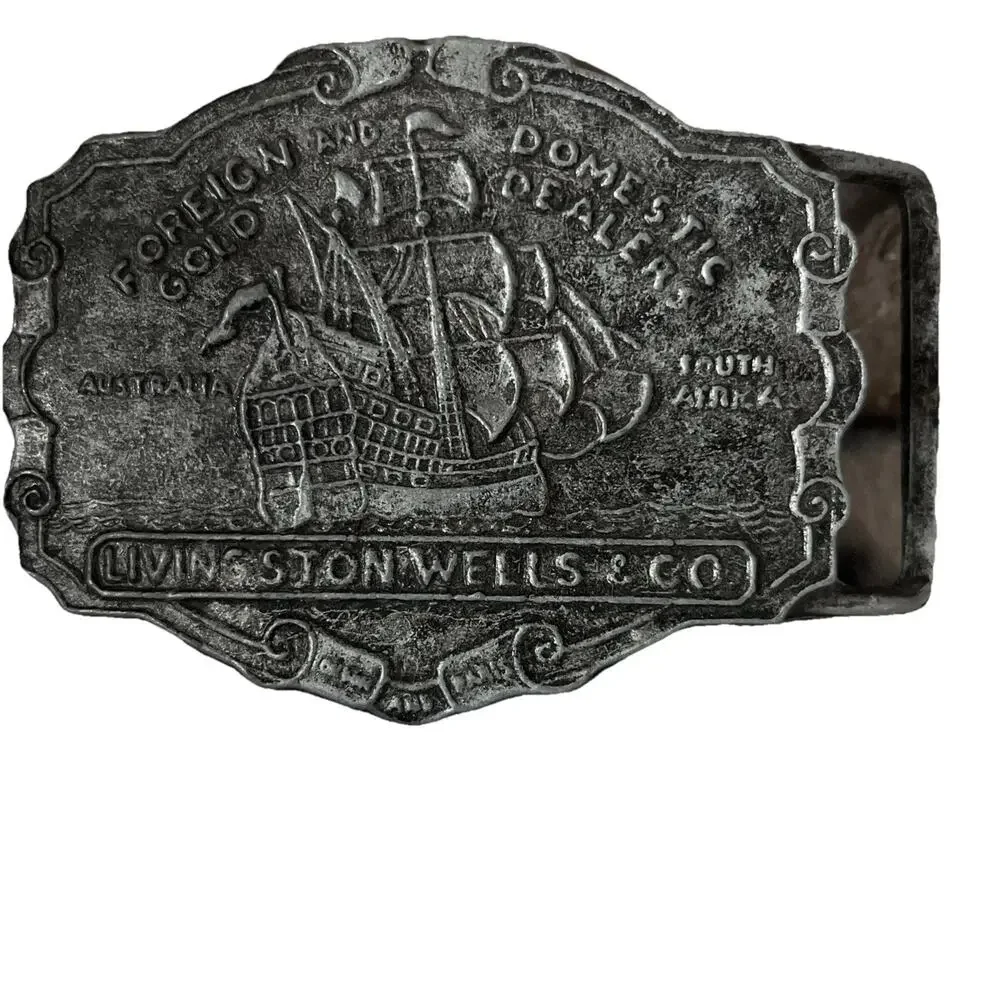 Vintage Livingston Wells & Co. Foreign Gold And Domestic Dealers Belt Buckle